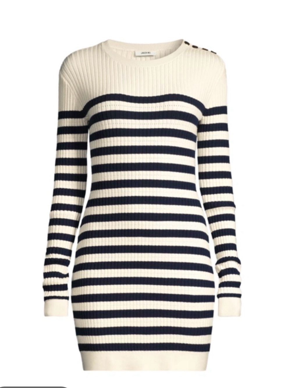 Jason Wu Merino Wool Striped Ribbed Sweater Dress in Cream and Navy Size M